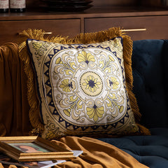 Retro Duplex Printing Pillow Tassel Sofa Pillow for Home Decoration