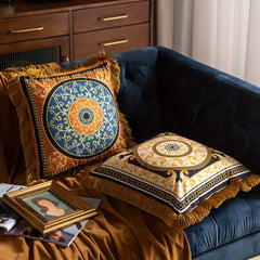 Retro Duplex Printing Pillow Tassel Sofa Pillow for Home Decoration