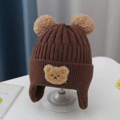 Winter Baby Beanie Cartoon Bear Ear Protection Knitted Hat