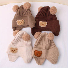 Winter Baby Beanie Cartoon Bear Ear Protection Knitted Hat
