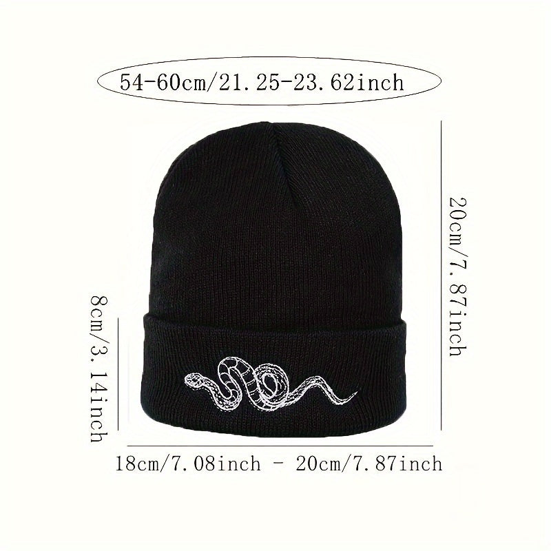 Men's Snake Embroidered Knitted Beanie Hat Warm Ear Protection