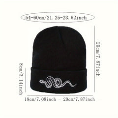 Men's Snake Embroidered Knitted Beanie Hat Warm Ear Protection