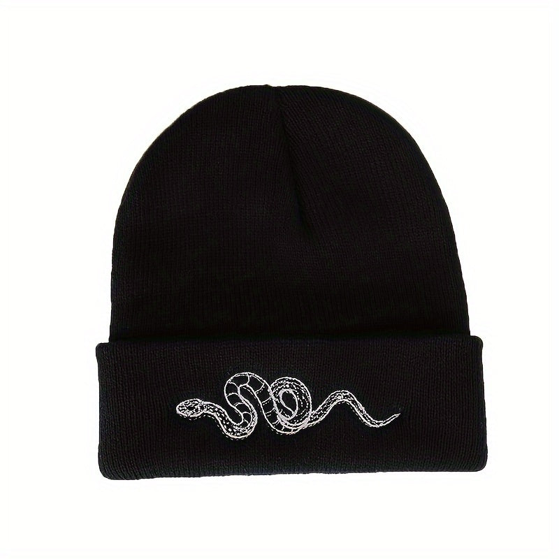 Men's Snake Embroidered Knitted Beanie Hat Warm Ear Protection