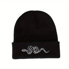 Men's Snake Embroidered Knitted Beanie Hat Warm Ear Protection