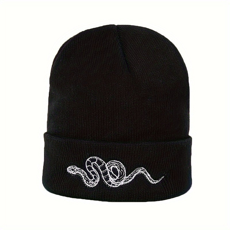 Men's Snake Embroidered Knitted Beanie Hat Warm Ear Protection