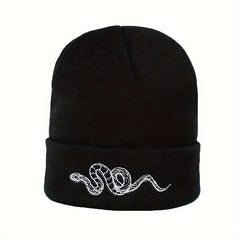 Men's Snake Embroidered Knitted Beanie Hat Warm Ear Protection