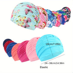High Elastic Flower Print Swim Cap for Men & Women