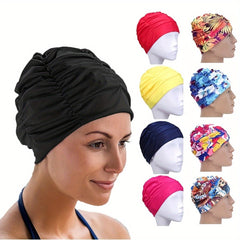 High Elastic Flower Print Swim Cap for Men & Women