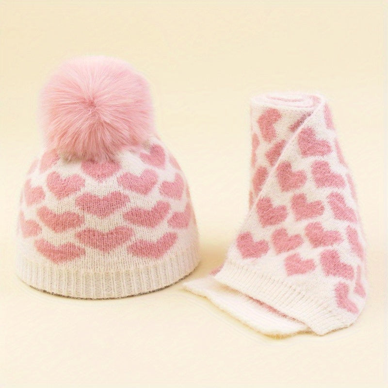 Children's Knitted Hat & Scarf Set - Winter Warm Christmas Hat