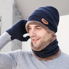 Winter Beanie Hat Scarf Set Knitted Warm Thick Ear Protection Men Women