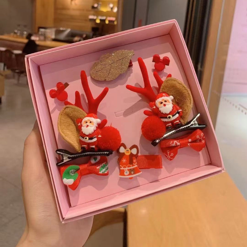 6pcs Christmas Hair Accessories Set Antlers Snowman Elk Hairpin