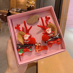 6pcs Christmas Hair Accessories Set Antlers Snowman Elk Hairpin