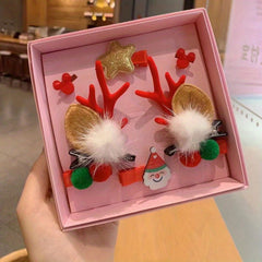 6pcs Christmas Hair Accessories Set Antlers Snowman Elk Hairpin