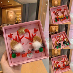 6pcs Christmas Hair Accessories Set Antlers Snowman Elk Hairpin