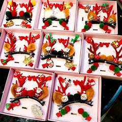 6pcs Christmas Hair Accessories Set Antlers Snowman Elk Hairpin