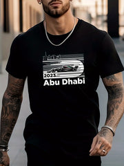 Men's Car Print Crew Neck Active T-shirt for Summer