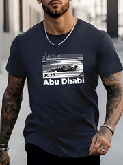 Men's Car Print Crew Neck Active T-shirt for Summer