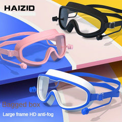 Large Frame Swim Goggles w/Earplugs Anti-Fog Glasses