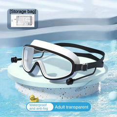 Large Frame Swim Goggles w/Earplugs Anti-Fog Glasses