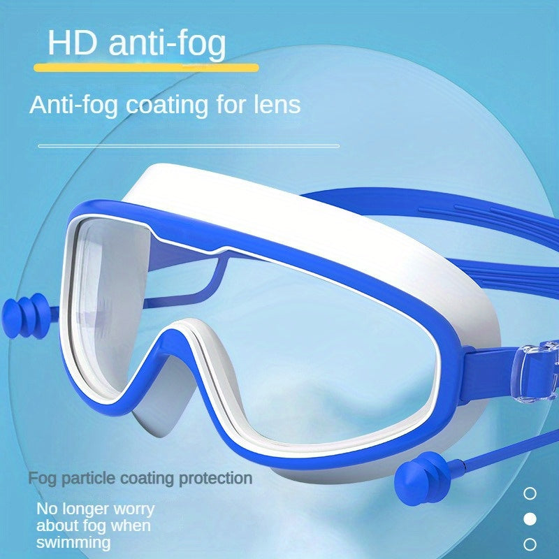 Large Frame Swim Goggles w/Earplugs Anti-Fog Glasses