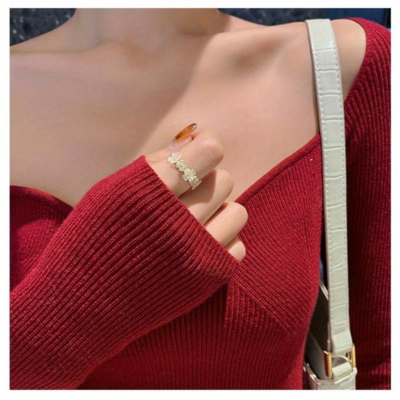Zircon Flower Ring Adjustable Open Ring Party Jewelry