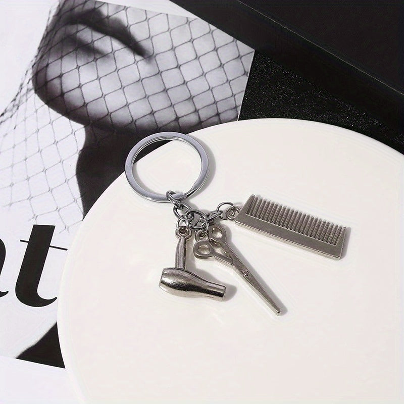2pcs Blower Scissor Comb Keychain Car Key Pendant Keyring