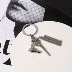 2pcs Blower Scissor Comb Keychain Car Key Pendant Keyring