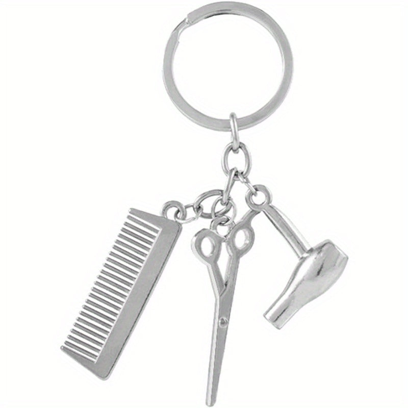 2pcs Blower Scissor Comb Keychain Car Key Pendant Keyring