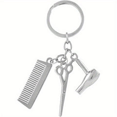 2pcs Blower Scissor Comb Keychain Car Key Pendant Keyring