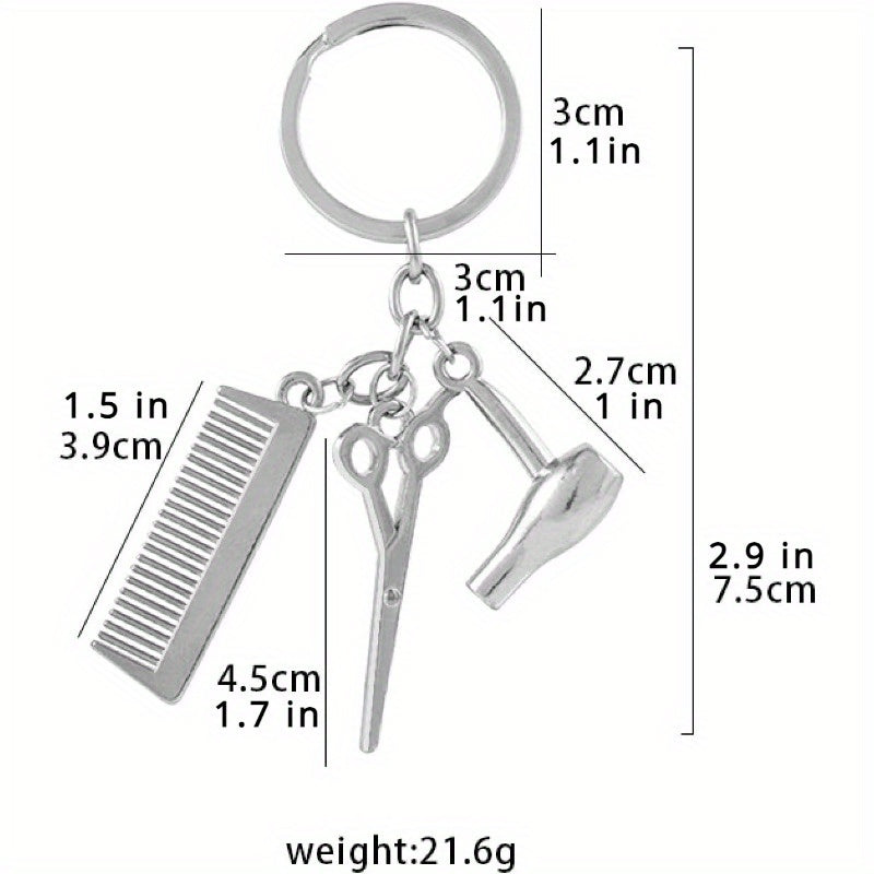 2pcs Blower Scissor Comb Keychain Car Key Pendant Keyring