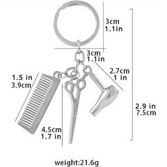 2pcs Blower Scissor Comb Keychain Car Key Pendant Keyring