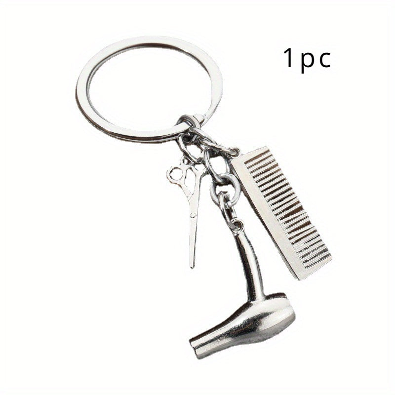 2pcs Blower Scissor Comb Keychain Car Key Pendant Keyring