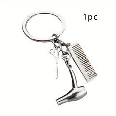 2pcs Blower Scissor Comb Keychain Car Key Pendant Keyring