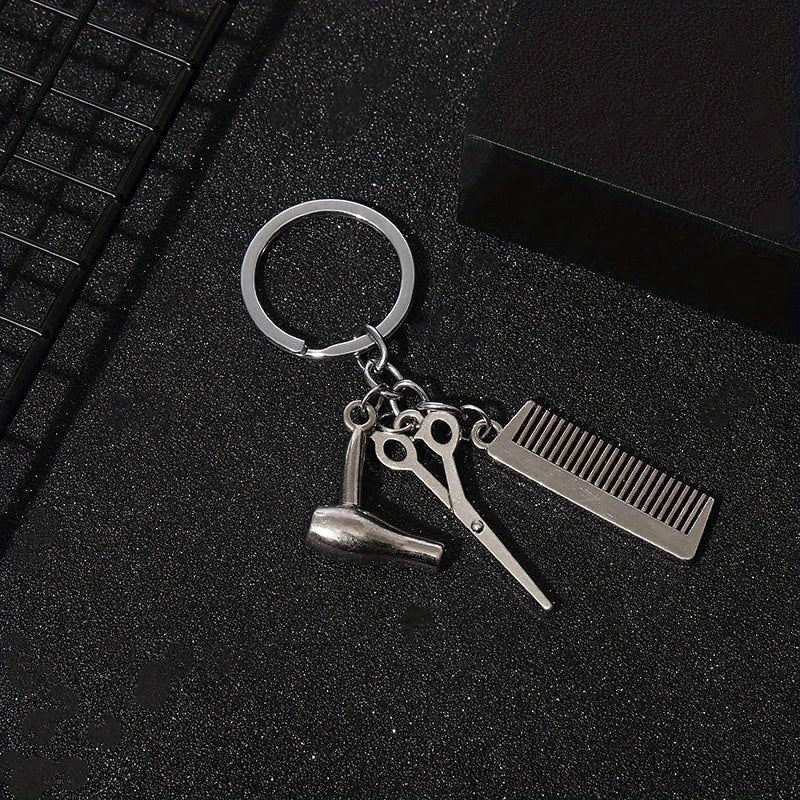 2pcs Blower Scissor Comb Keychain Car Key Pendant Keyring