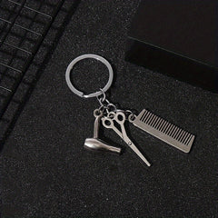 2pcs Blower Scissor Comb Keychain Car Key Pendant Keyring