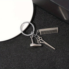 2pcs Blower Scissor Comb Keychain Car Key Pendant Keyring