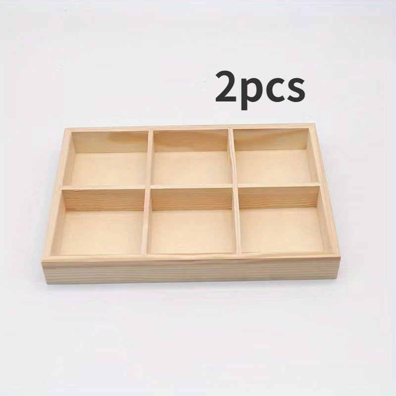 2pcs Wooden Storage Tray With Cube Grids - Vintage Durable Storage Pallet