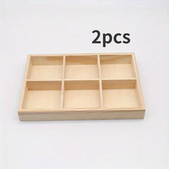 2pcs Wooden Storage Tray With Cube Grids - Vintage Durable Storage Pallet