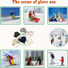 Kids Winter Plush Warm Skiing Mittens Dinosaur Print