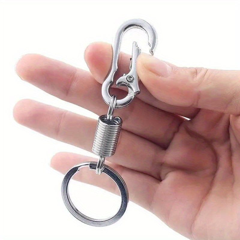 2pcs Spring Keychain Stainless Steel Buckle Clip Keyring