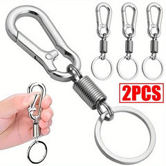 2pcs Spring Keychain Stainless Steel Buckle Clip Keyring