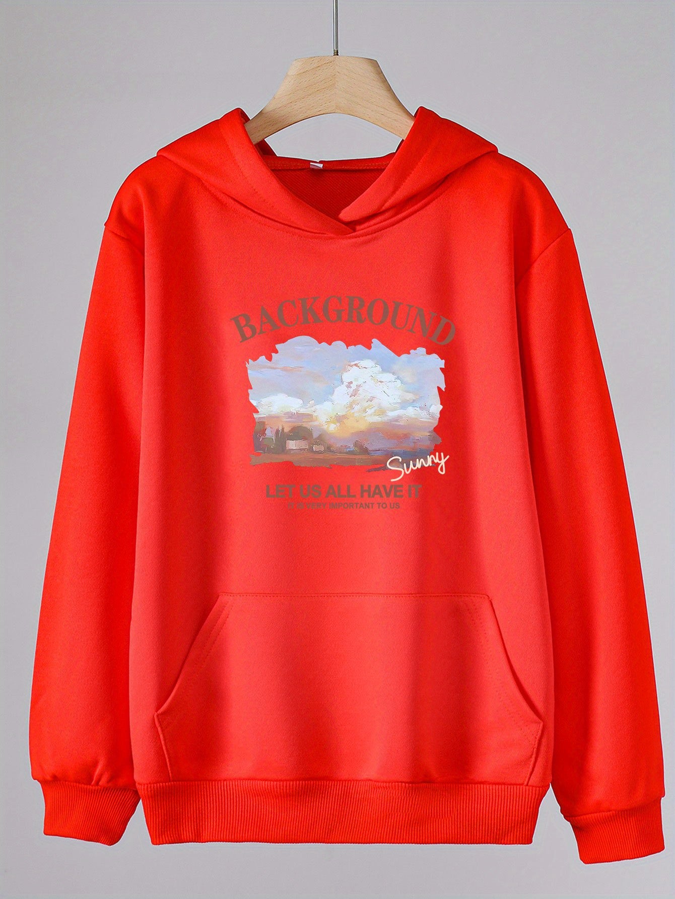 Tranquil Town Print Hoodies Girls Comfy Hooded Pullover Tops