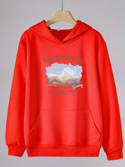 Tranquil Town Print Hoodies Girls Comfy Hooded Pullover Tops