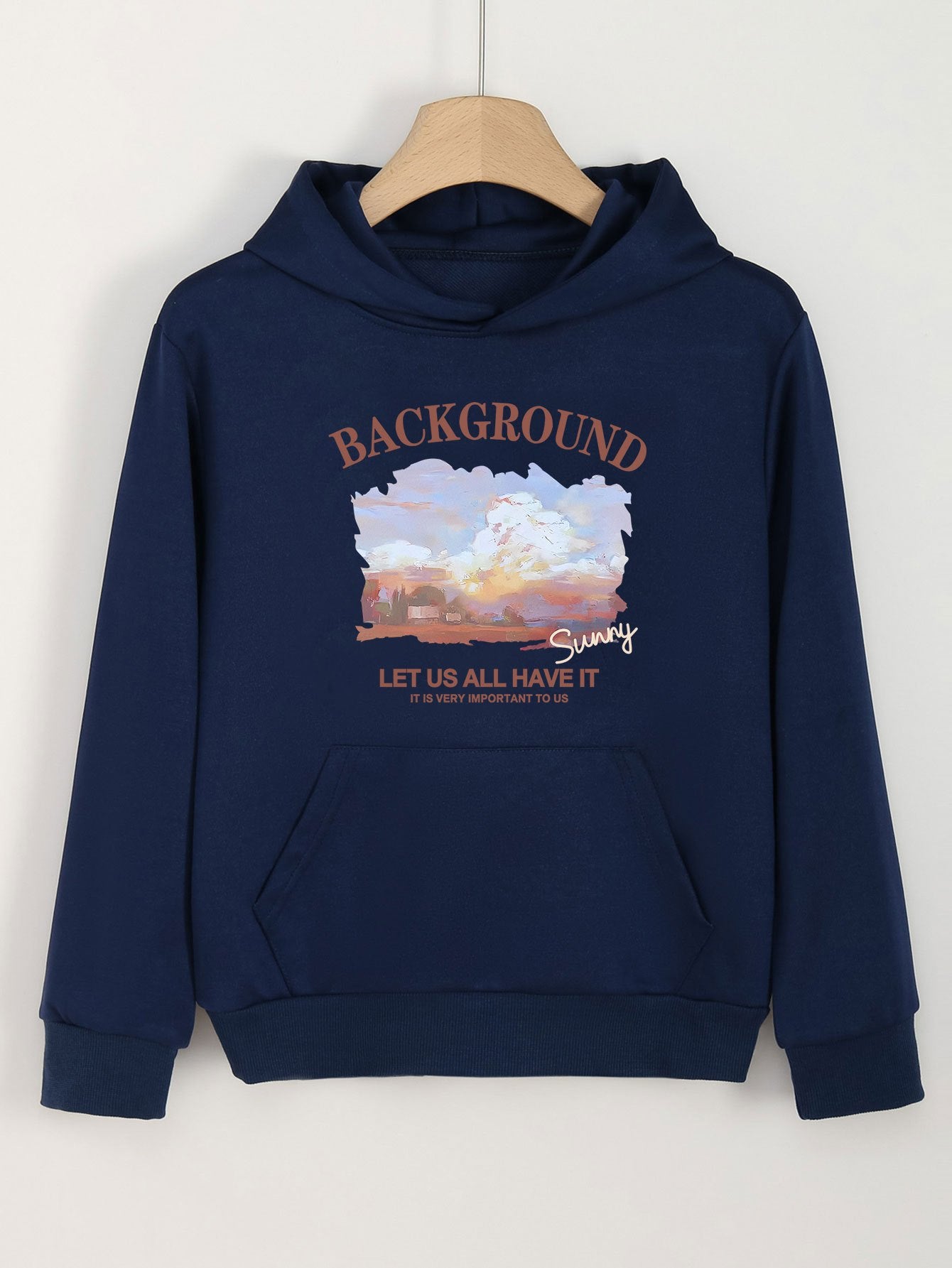 Tranquil Town Print Hoodies Girls Comfy Hooded Pullover Tops