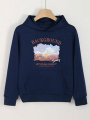 Tranquil Town Print Hoodies Girls Comfy Hooded Pullover Tops