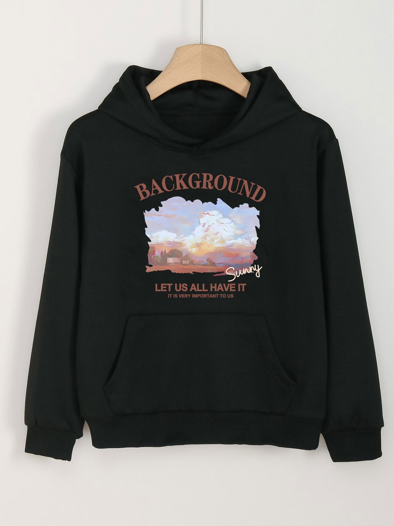 Tranquil Town Print Hoodies Girls Comfy Hooded Pullover Tops