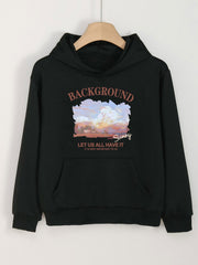 Tranquil Town Print Hoodies Girls Comfy Hooded Pullover Tops