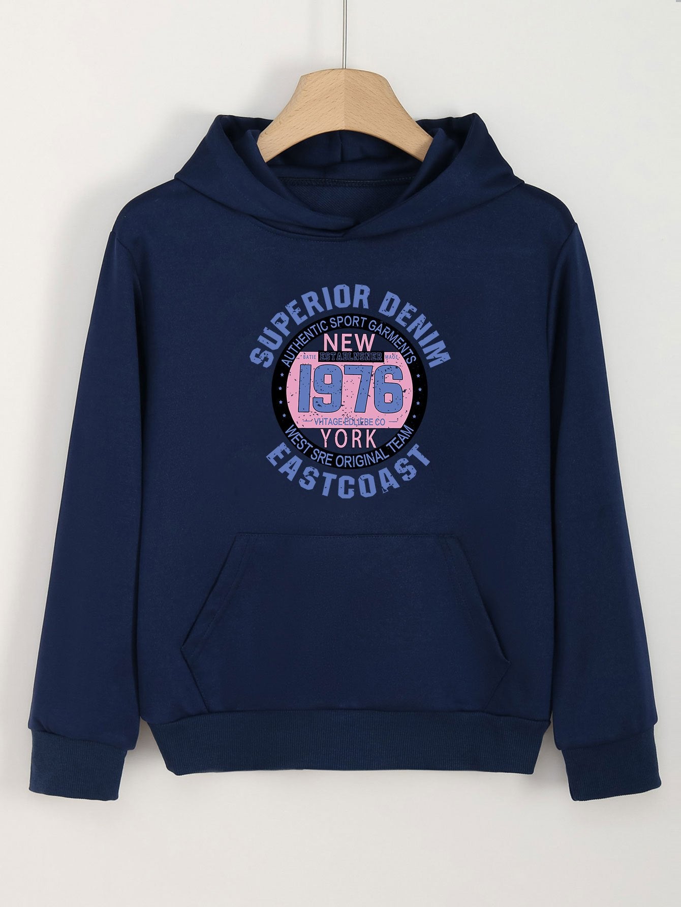 Solid Letter Graphic Hoodies Girls Comfy Hooded Pullover Tops with Pocket