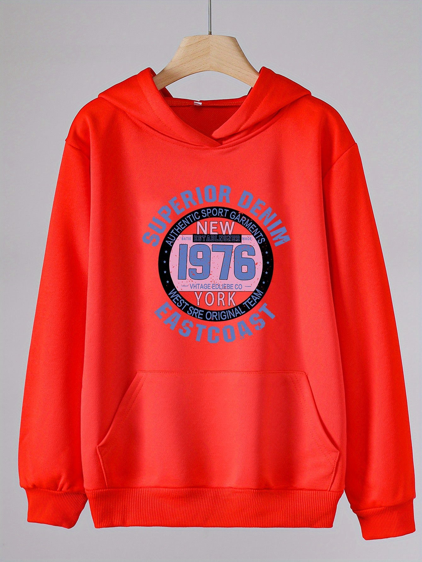 Solid Letter Graphic Hoodies Girls Comfy Hooded Pullover Tops with Pocket