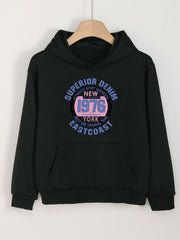 Solid Letter Graphic Hoodies Girls Comfy Hooded Pullover Tops with Pocket